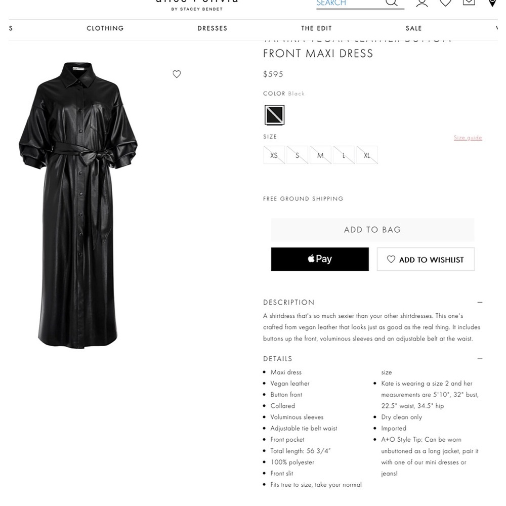 Alice + Olivia Tanika Vegan Leather Button Front Collared Black Maxi Dress - Picture 3 of 15